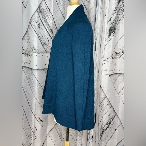 Forte’ Cashmere Open Front Cardigan Teal S - Picture 3 of 6